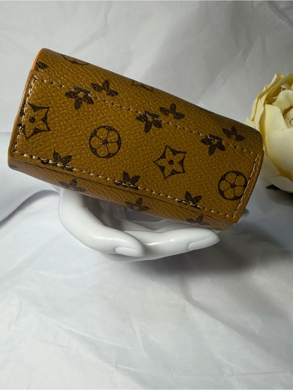Stylish Tan Mini Top-Handle Bag Keychain/ Bag Charm with Gold Hardware